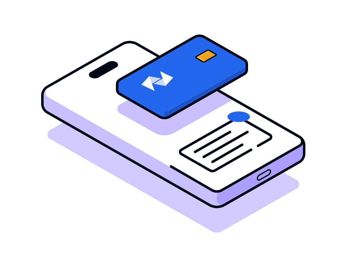 Isometric phone and credit card illustration by Adam Rodriguez